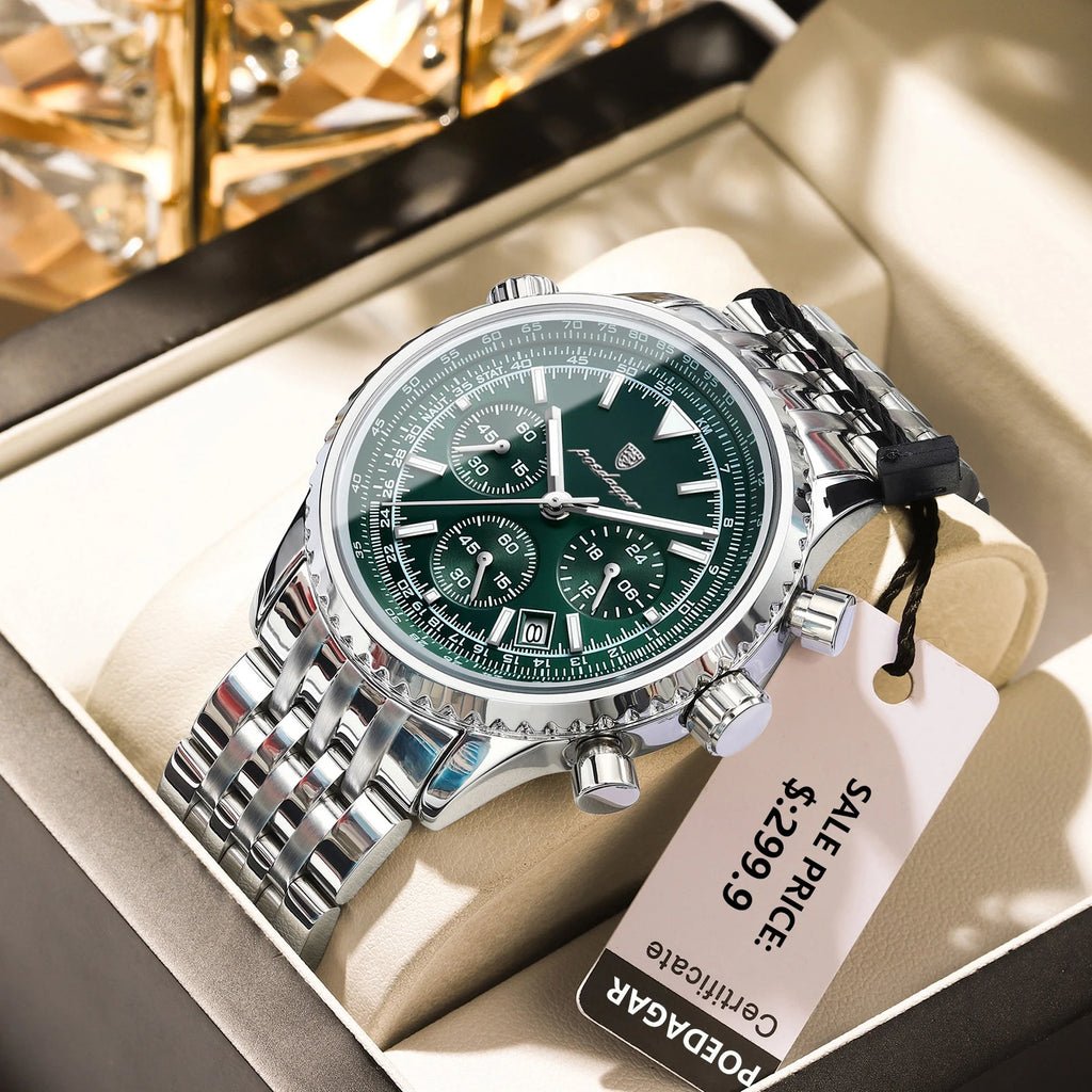 POEDAGAR Luxury Watch for Men Chronograph Date Stainless Steel Man Watch Waterproof Luminous Fashion Sports Men's Quartz Watches