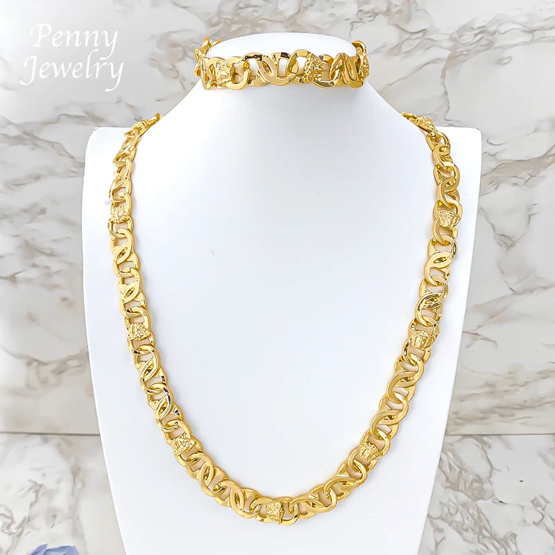 61cm Man Long Trendy Necklace Hip Hop Dubai 18K Gold Plated 925 sterling silver Jewelry Set Bracelet Man Fashion Jewellery Best Father's Day Gifts