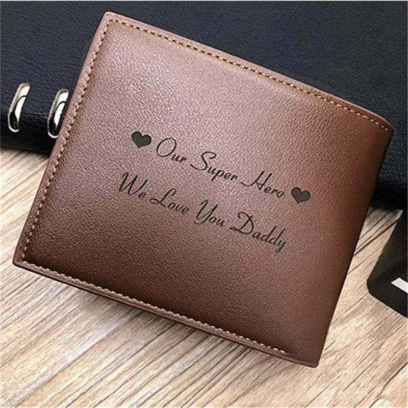 Personalized Picture Name Wallet Engraved Photo Short Purse Custom Folding Wallet Gifts for Him Men for Dad Father's Day Husban