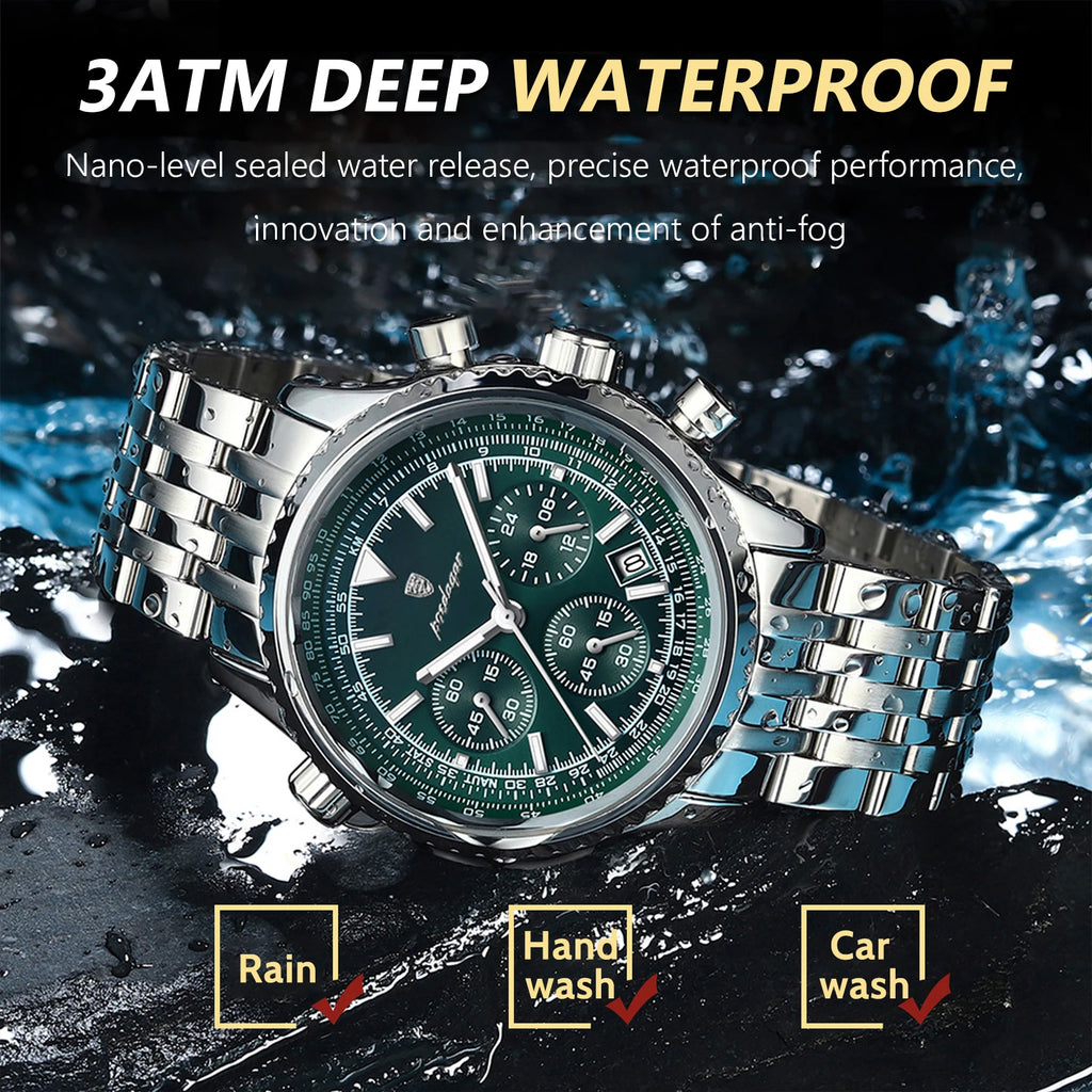 POEDAGAR Luxury Watch for Men Chronograph Date Stainless Steel Man Watch Waterproof Luminous Fashion Sports Men's Quartz Watches