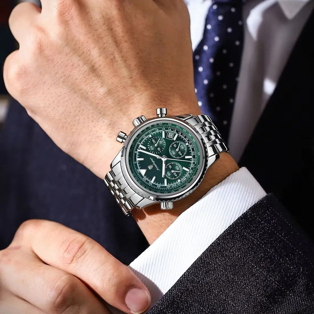 POEDAGAR Luxury Watch for Men Chronograph Date Stainless Steel Man Watch Waterproof Luminous Fashion Sports Men's Quartz Watches