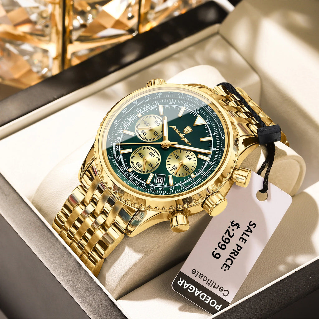 POEDAGAR Luxury Watch for Men Chronograph Date Stainless Steel Man Watch Waterproof Luminous Fashion Sports Men's Quartz Watches