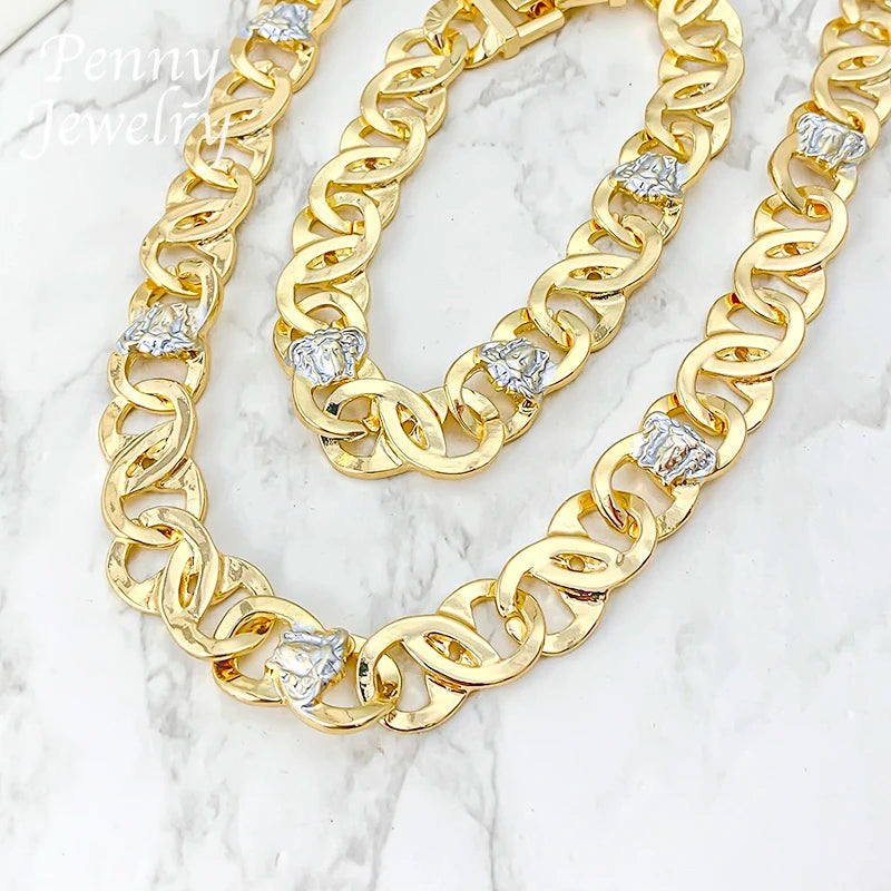 61cm Man Long Trendy Necklace Hip Hop Dubai 18K Gold Plated 925 sterling silver Jewelry Set Bracelet Man Fashion Jewellery Best Father's Day Gifts