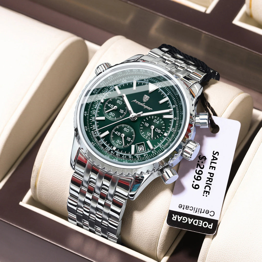 POEDAGAR Luxury Watch for Men Chronograph Date Stainless Steel Man Watch Waterproof Luminous Fashion Sports Men's Quartz Watches