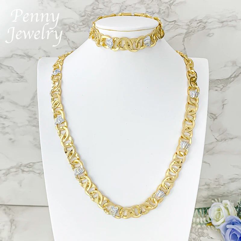 61cm Man Long Trendy Necklace Hip Hop Dubai 18K Gold Plated 925 sterling silver Jewelry Set Bracelet Man Fashion Jewellery Best Father's Day Gifts