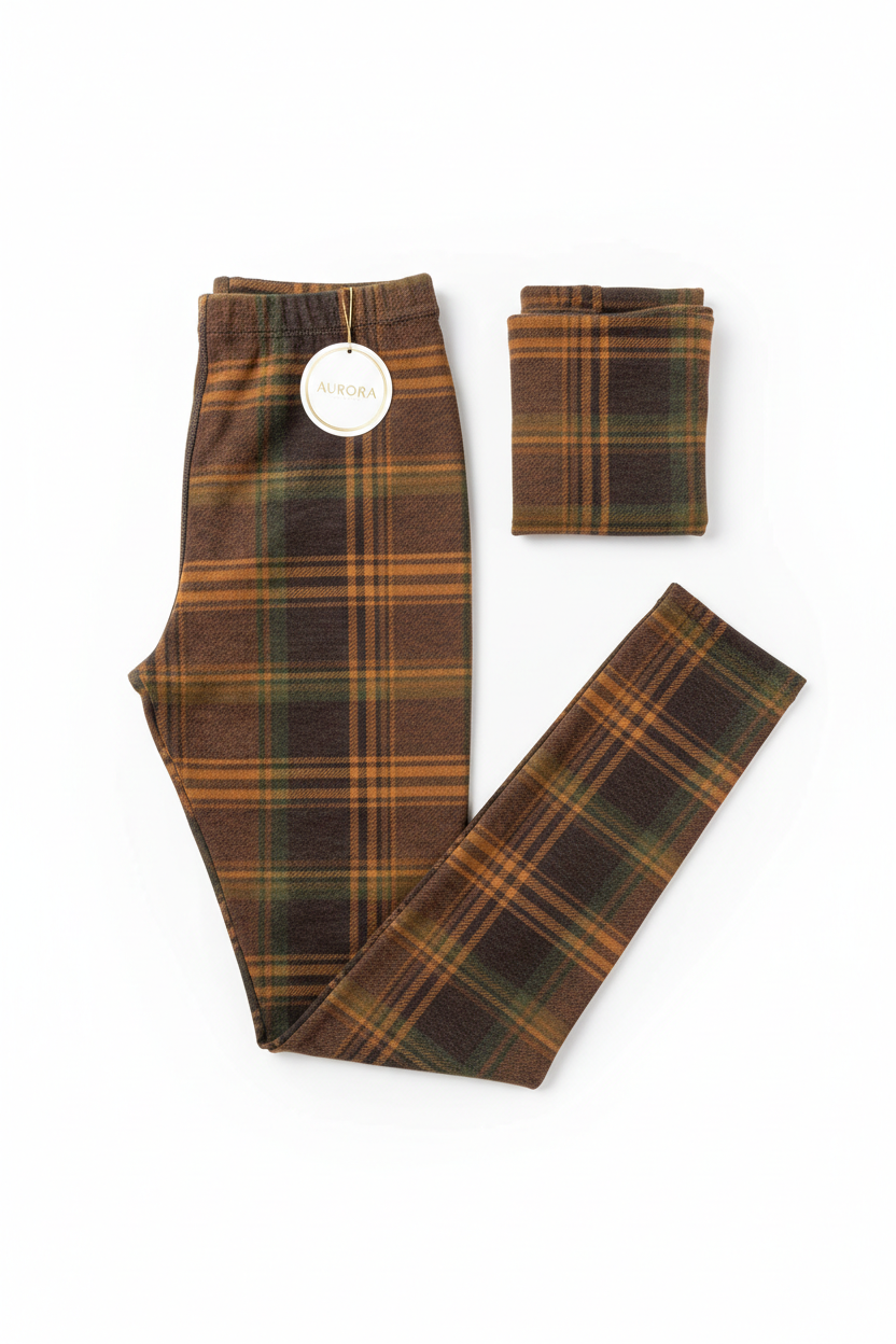 Brown & Green Plaid Leggings