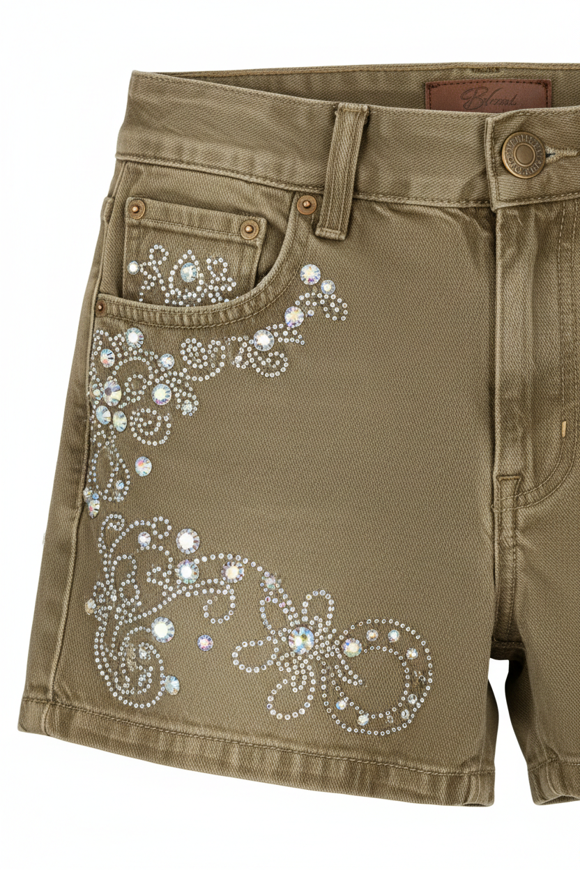 Khaki Denims with Rhinestones